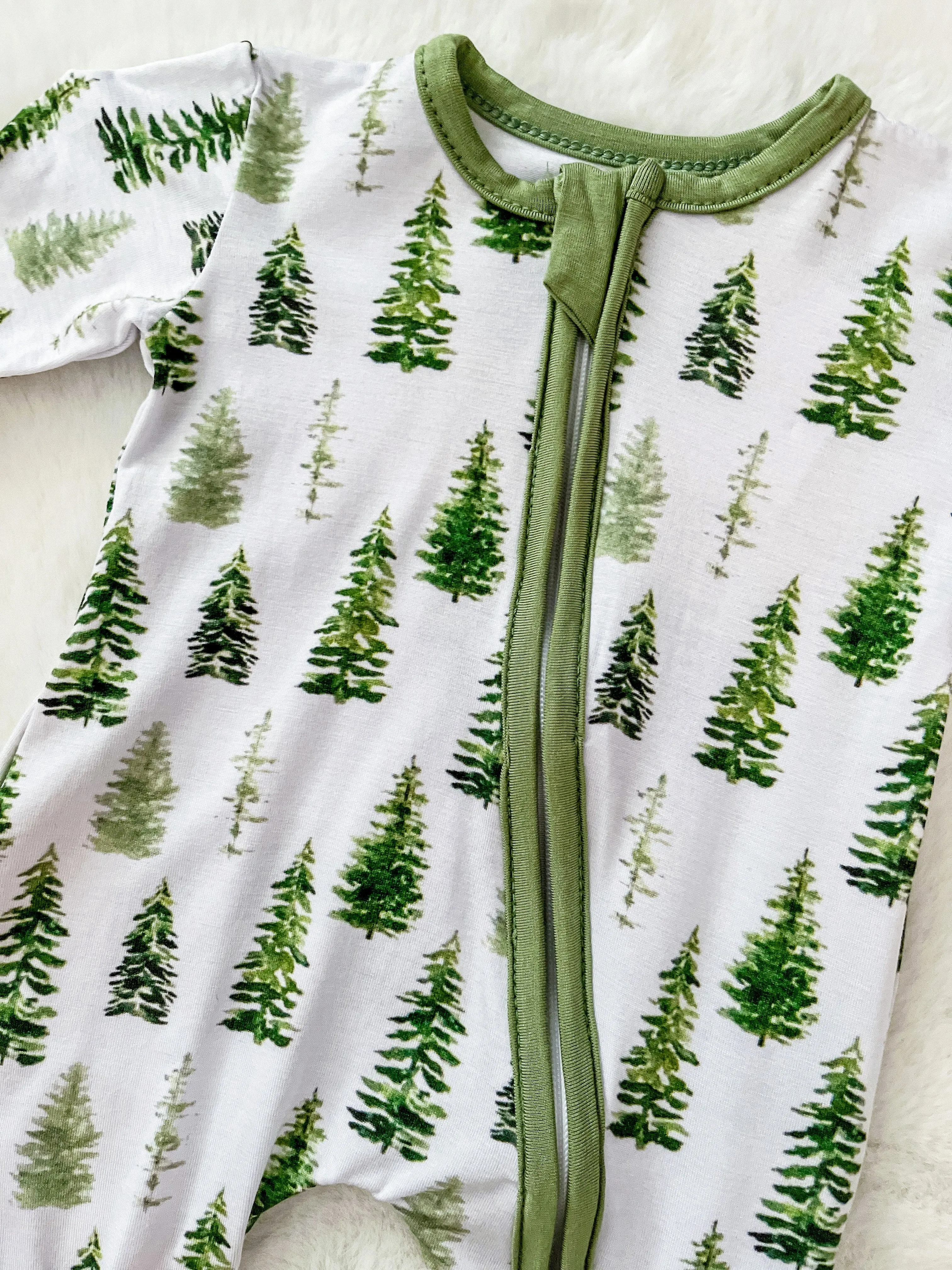 $10.00 EA - Preemie X 2, 3-6M X 1, 6-12M X 1 - BAMBOO Zippies - Green Forest Trees