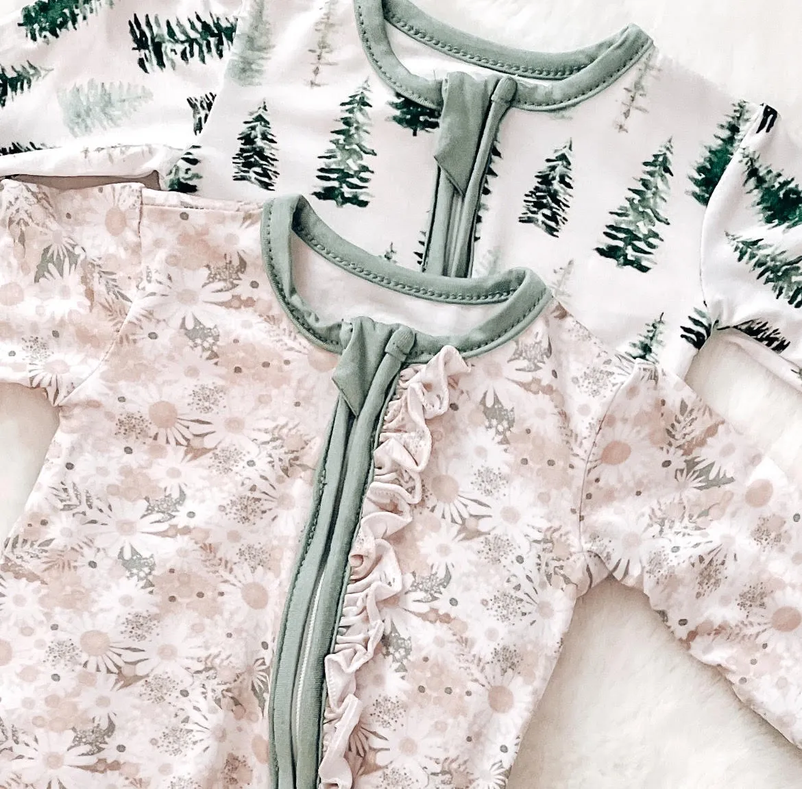 $10.00 EA - Preemie X 2, 3-6M X 1, 6-12M X 1 - BAMBOO Zippies - Green Forest Trees