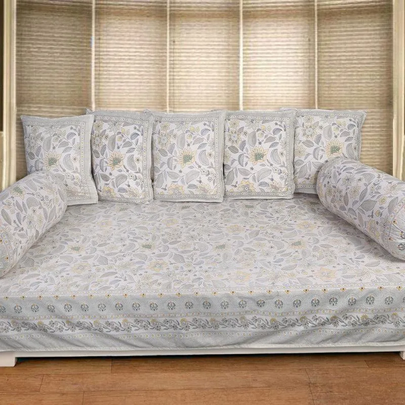 Ansa Flora Diwan Set (White) - Eight Piece Set