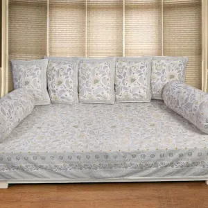 Ansa Flora Diwan Set (White) - Eight Piece Set