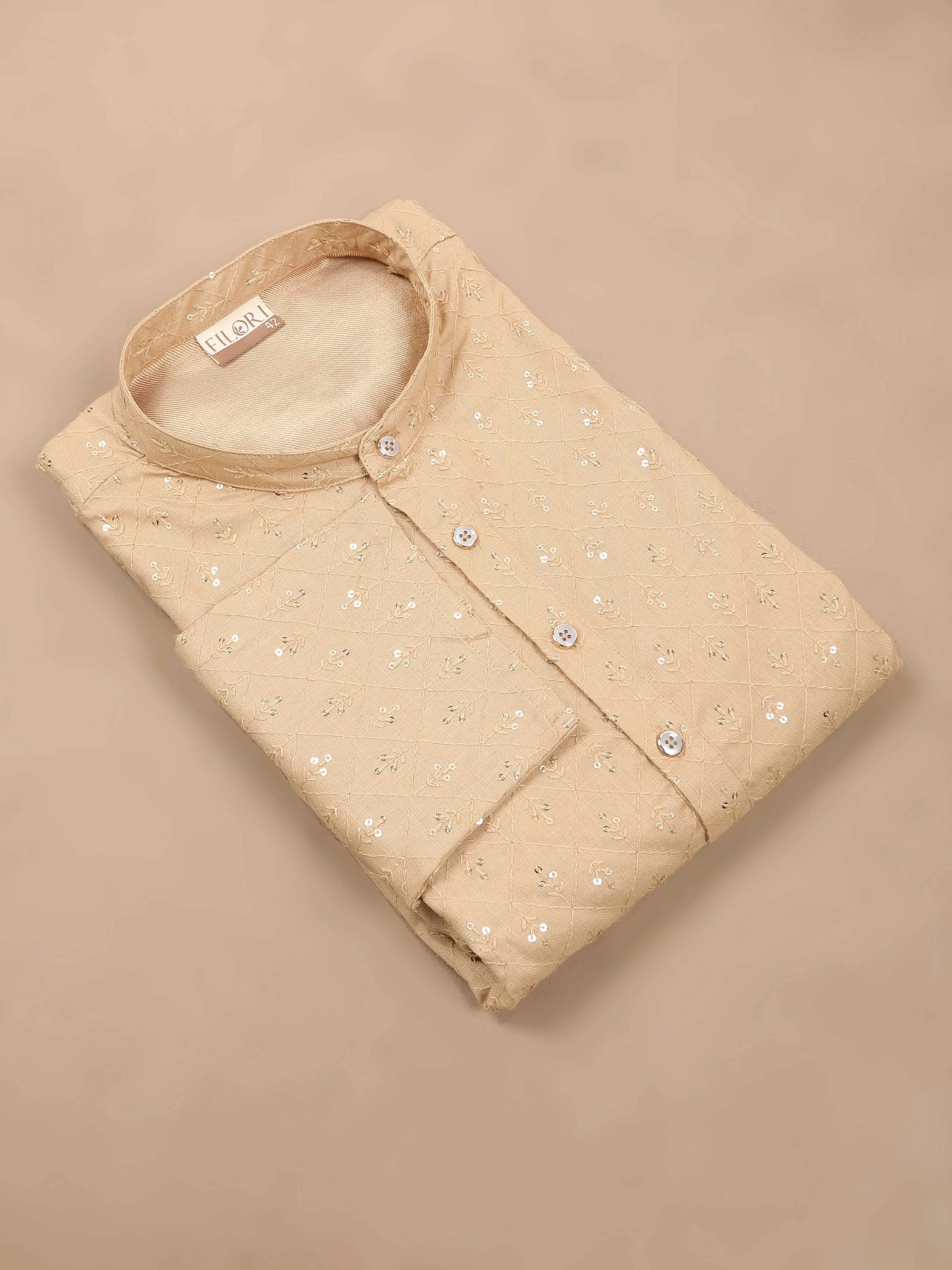 Beige Sequence Embroidery Long Kurta
