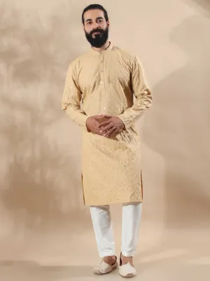 Beige Sequence Embroidery Long Kurta