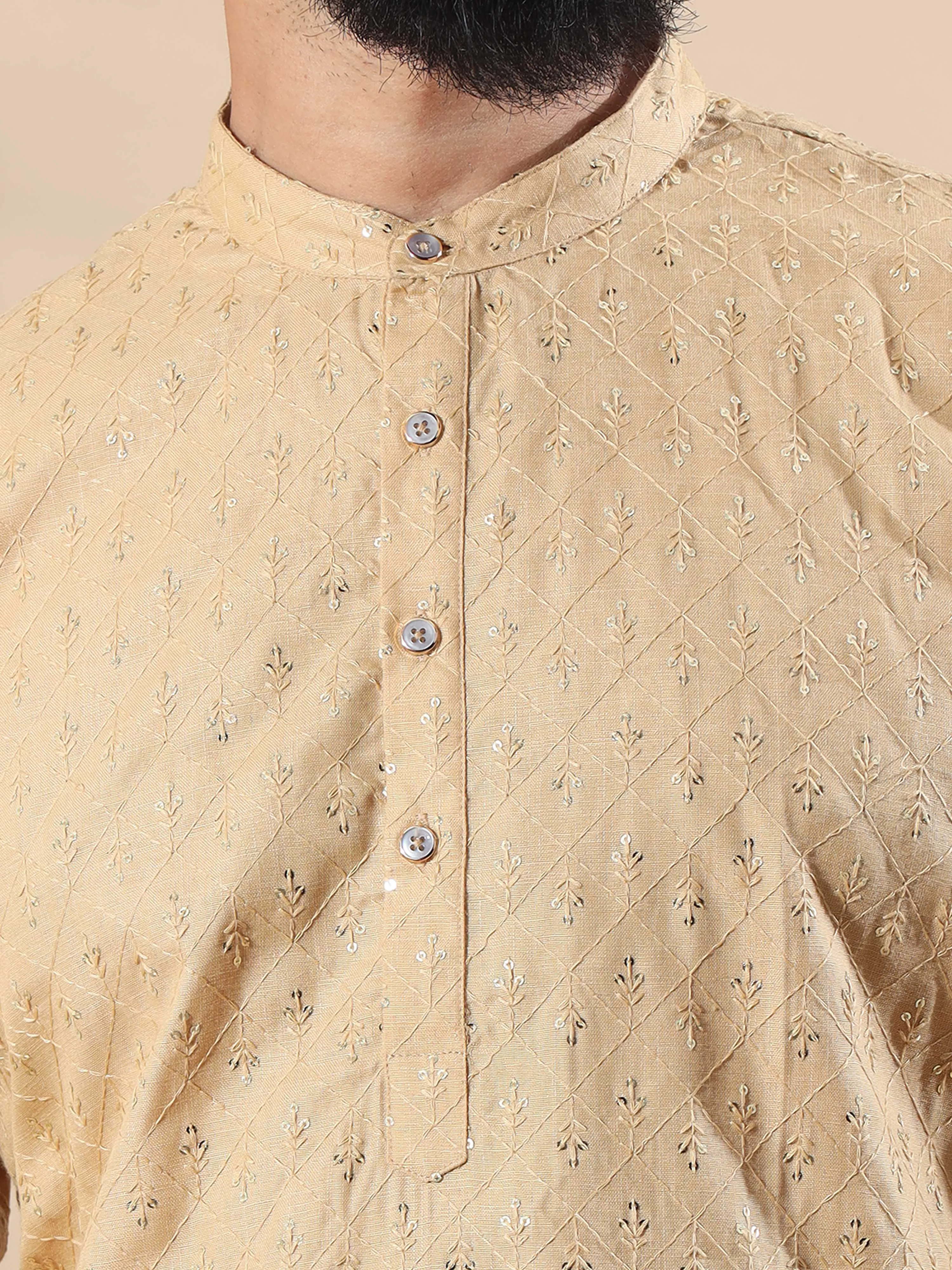 Beige Sequence Embroidery Long Kurta