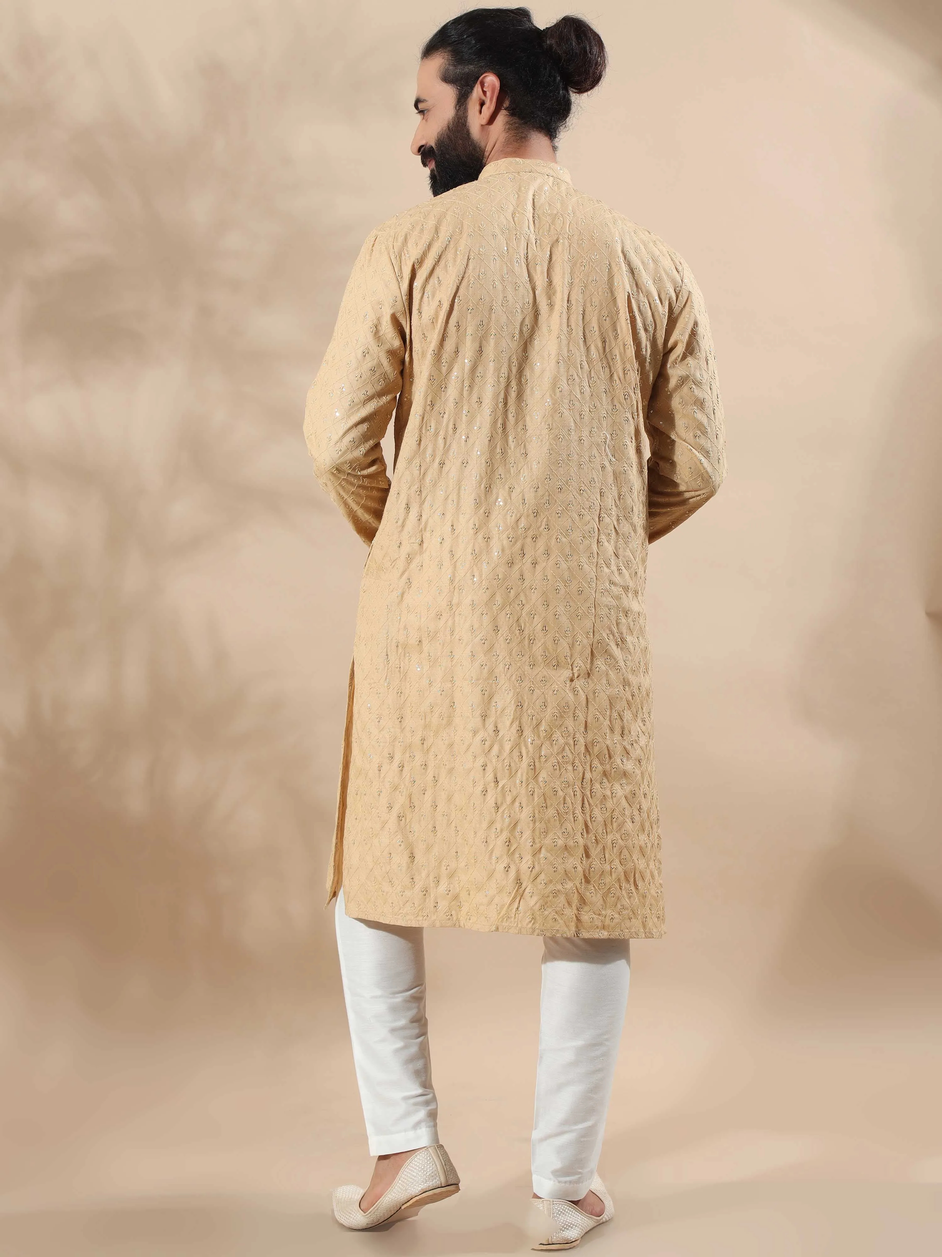 Beige Sequence Embroidery Long Kurta