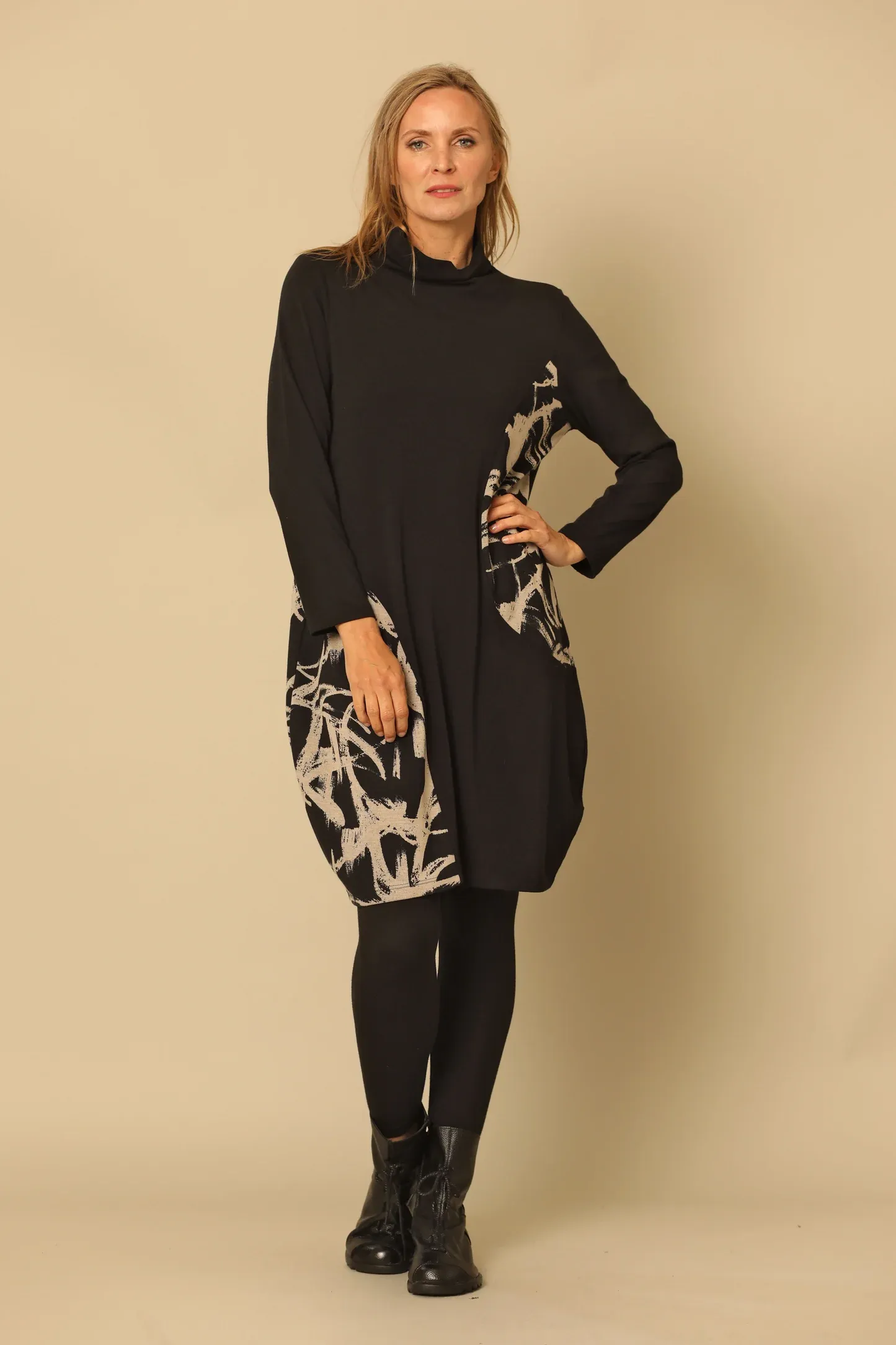 Black Long Sleeve Cowl Neck Trinity Dress
