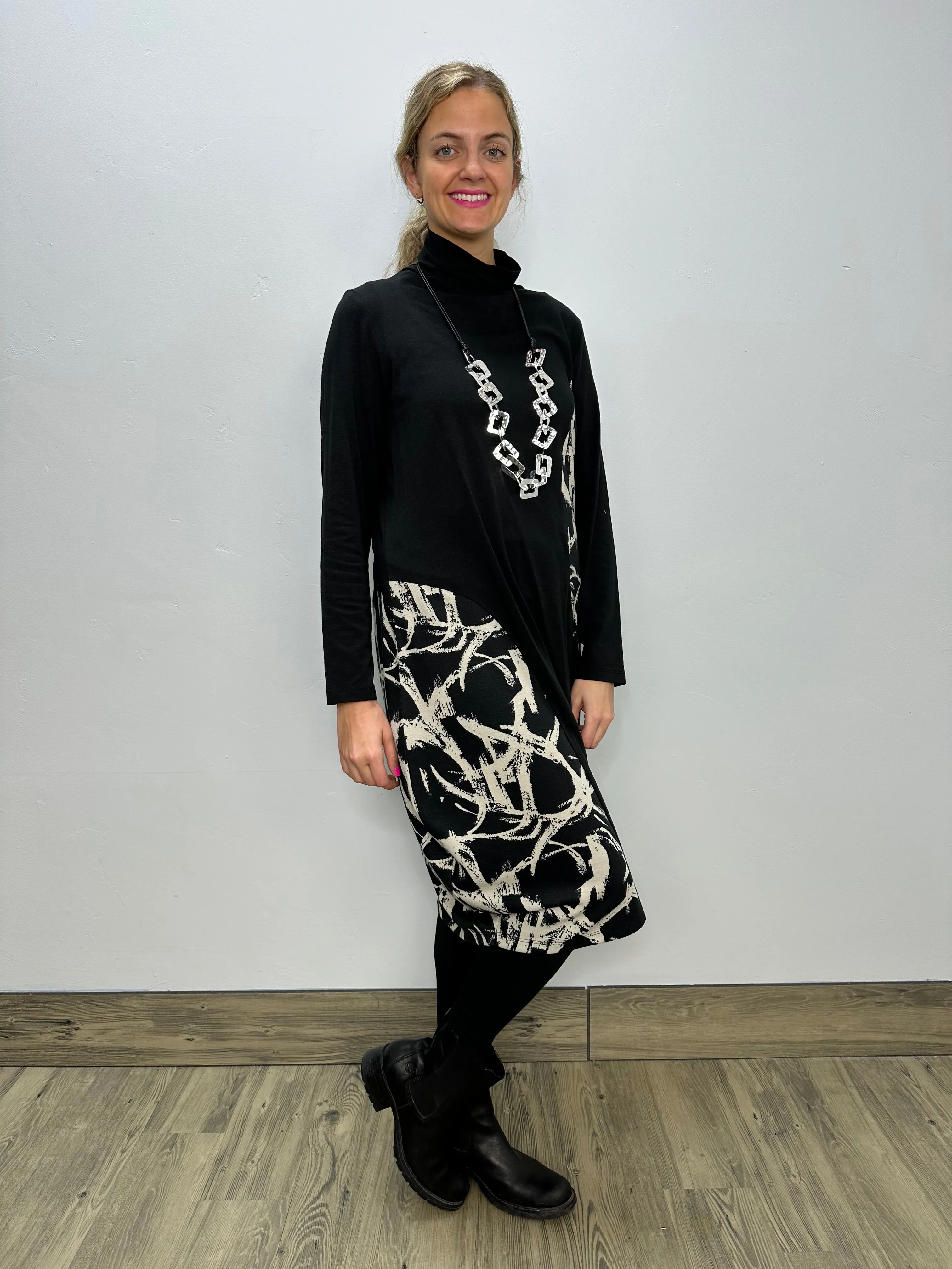 Black Long Sleeve Cowl Neck Trinity Dress