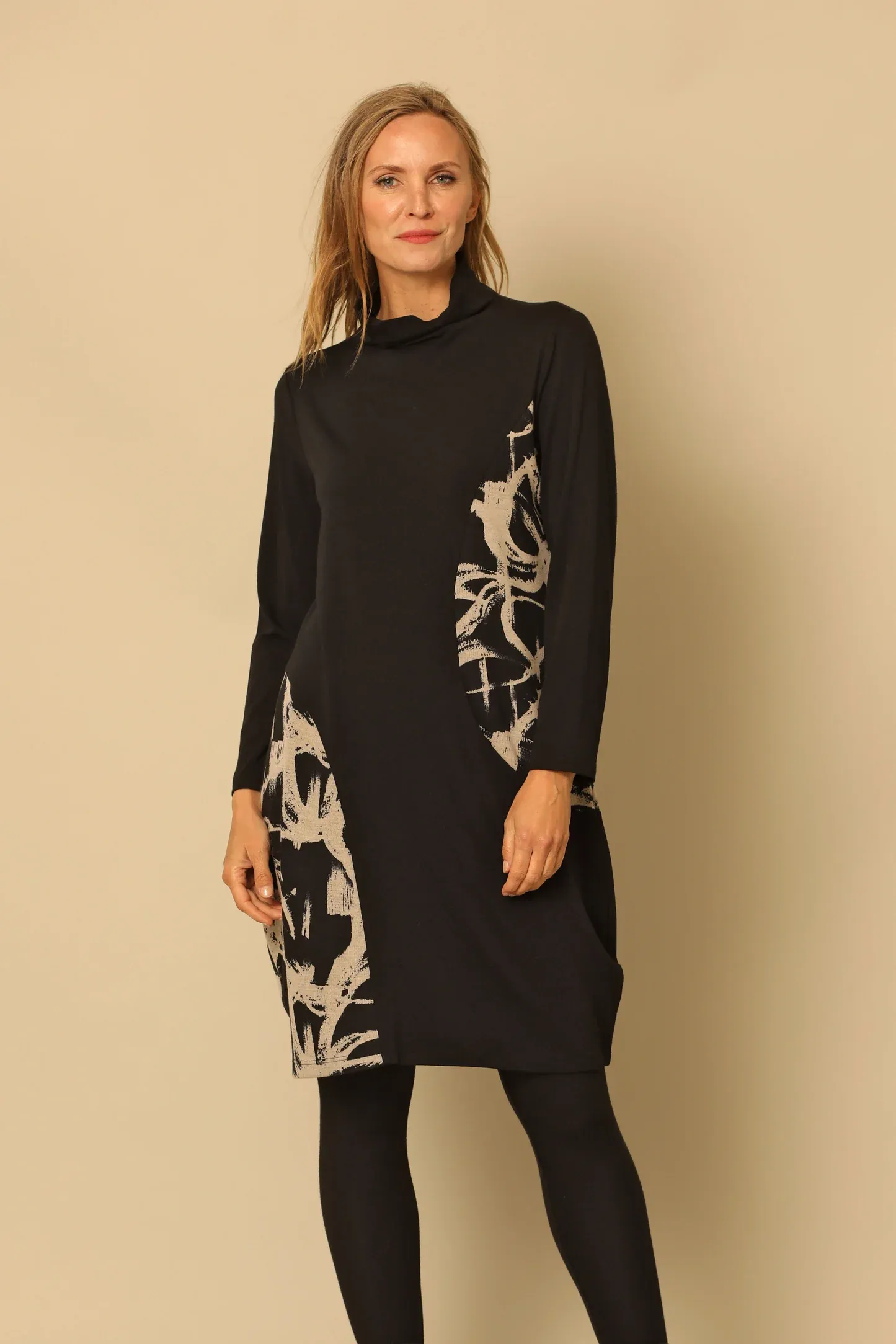 Black Long Sleeve Cowl Neck Trinity Dress
