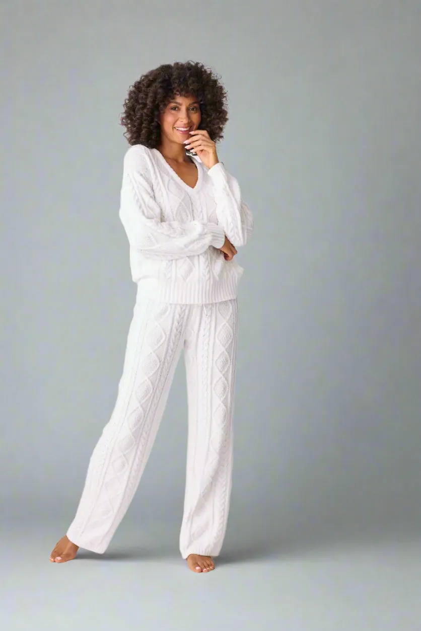 Cable Crew Long Sleeve and Pants Lounge Set In Ivory