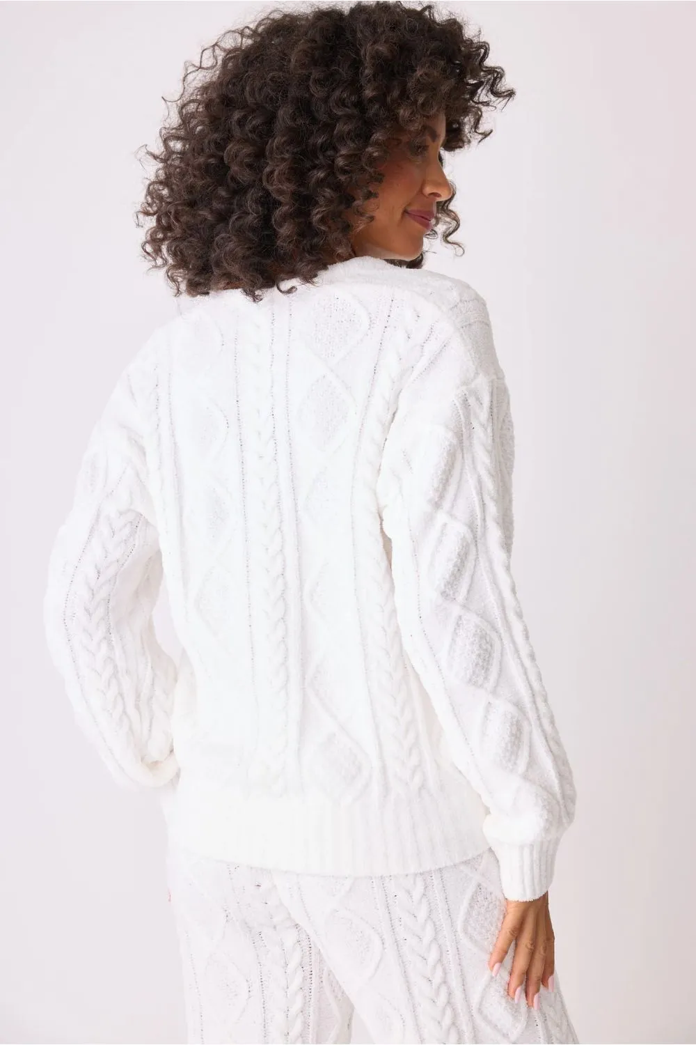 Cable Crew Long Sleeve and Pants Lounge Set In Ivory