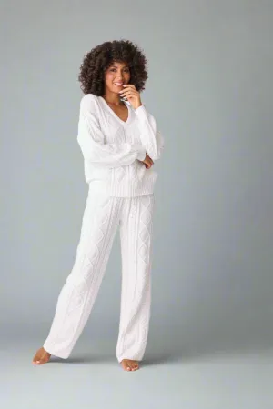 Cable Crew Long Sleeve and Pants Lounge Set In Ivory