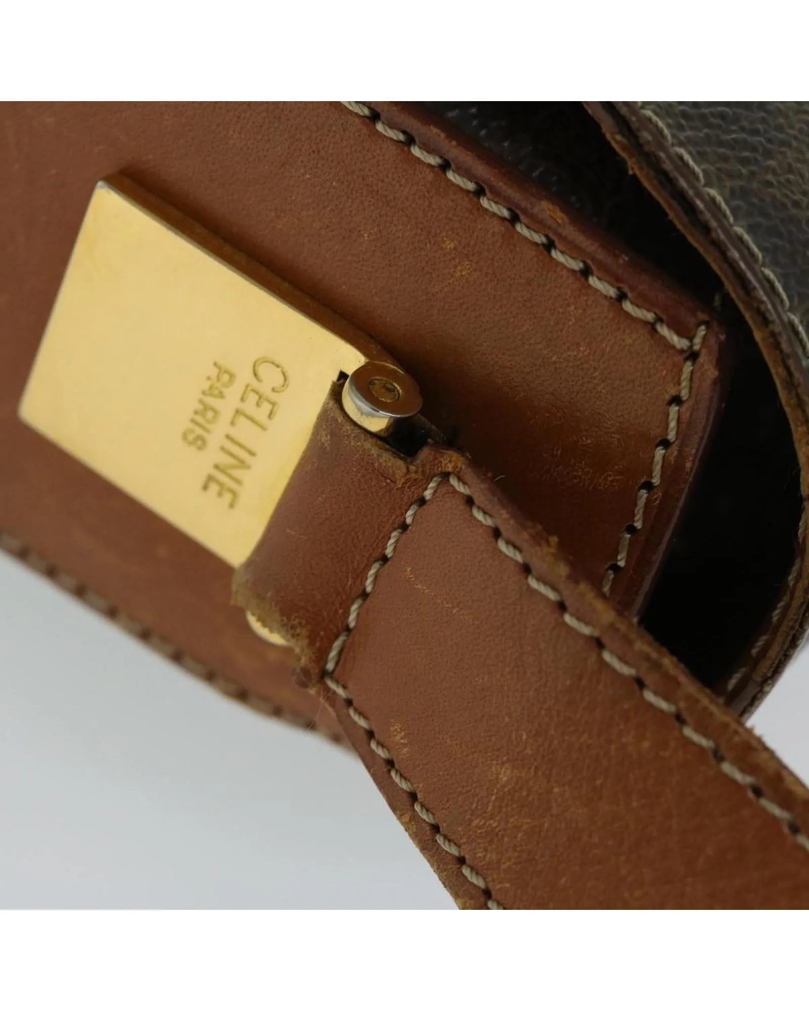 Celine Mini Luggage Tote Brown Canvas Leather Shoulder Bag