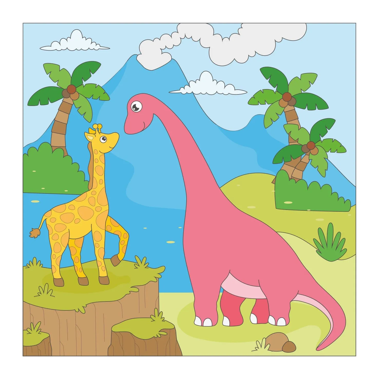 Dinosuar And Giraffe Animal DIY Canvas Base for Painting