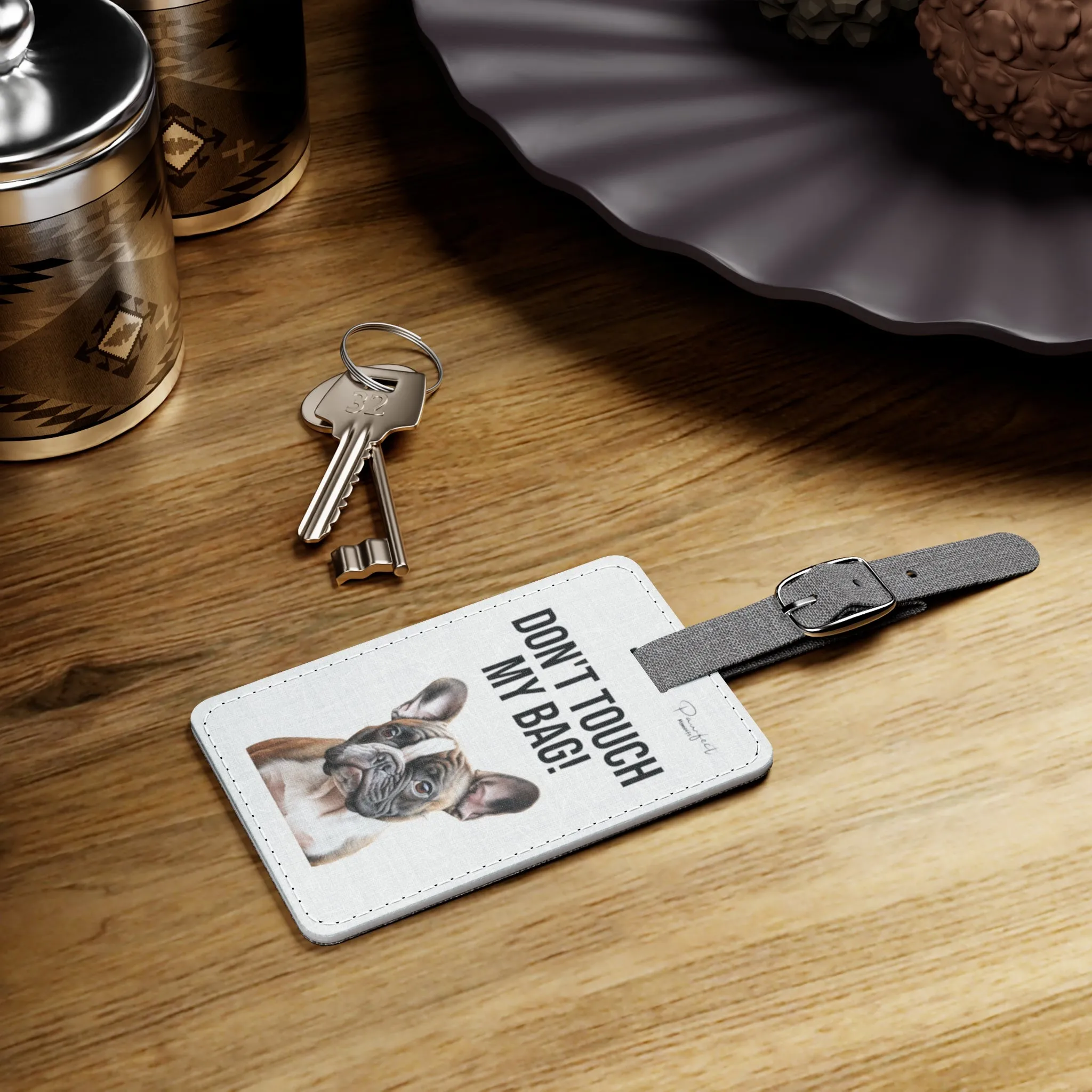 French Bulldog Saffiano Polyester Luggage Tag (scratch- and water-resistant)
