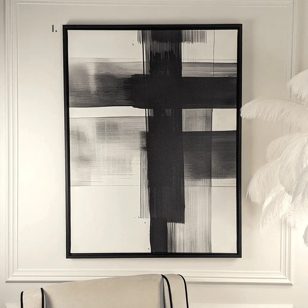In Stock - Jackson Large Monochrome Framed Canvas Wall Art I - 100 x 75cm