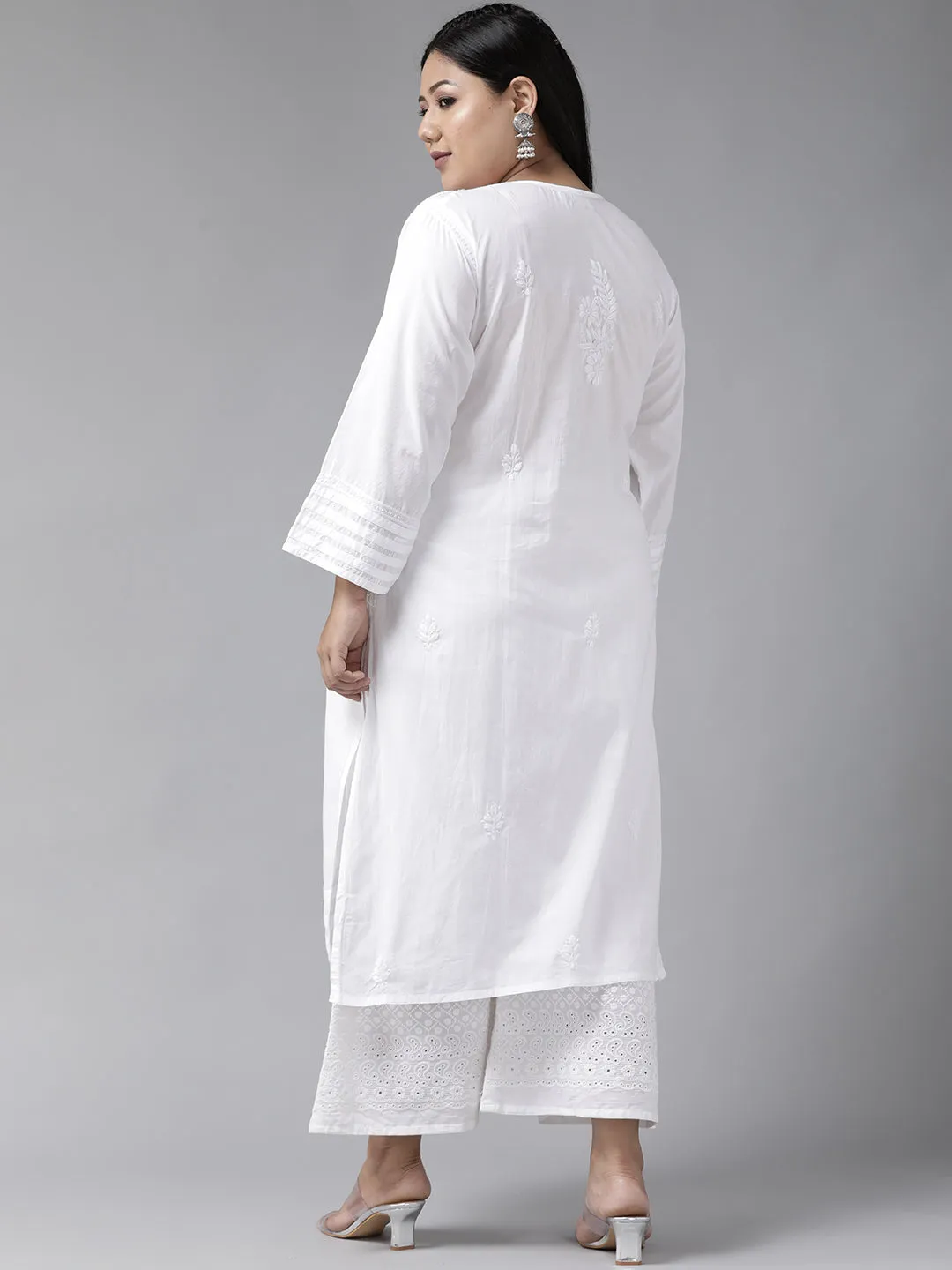 Lucknowi Chikankari White Cotton Plus Size Kurta