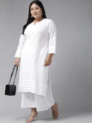 Lucknowi Chikankari White Cotton Plus Size Kurta
