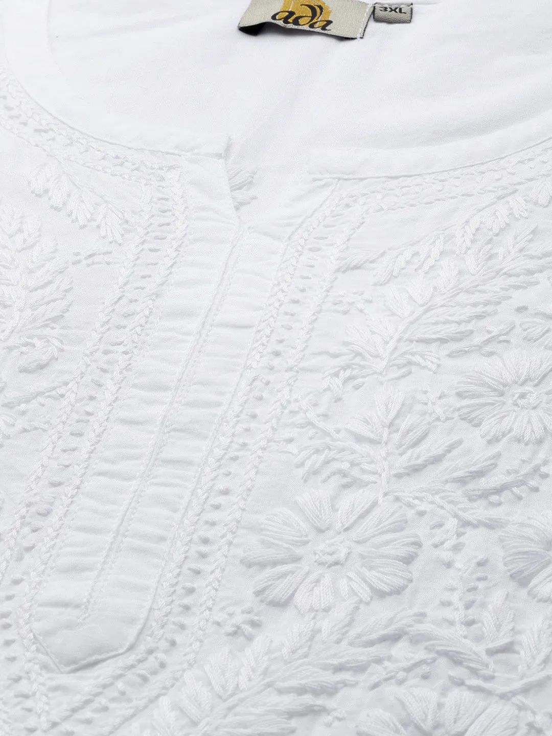 Lucknowi Chikankari White Cotton Plus Size Kurta