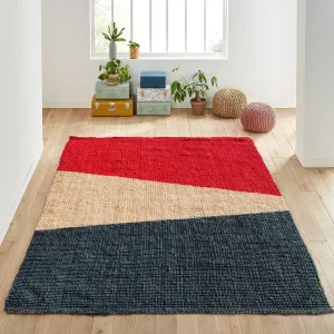 OnlyMat Designer Handwoven Jute Luxe Carpet with Red, Black and Bleach Pattern