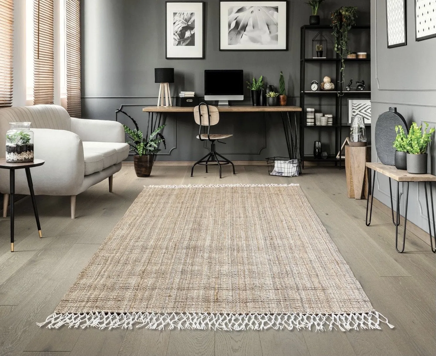 OnlyMat Natural Handwoven Jute Luxe Carpet with Cotton Frills Border for Low and Medium Traffic Areas