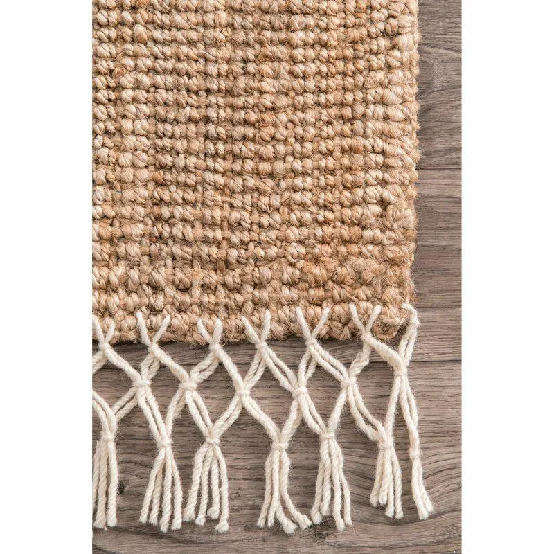 OnlyMat Natural Handwoven Jute Luxe Carpet with Cotton Frills Border for Low and Medium Traffic Areas