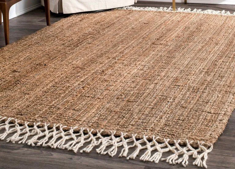 OnlyMat Natural Handwoven Jute Luxe Carpet with Cotton Frills Border for Low and Medium Traffic Areas
