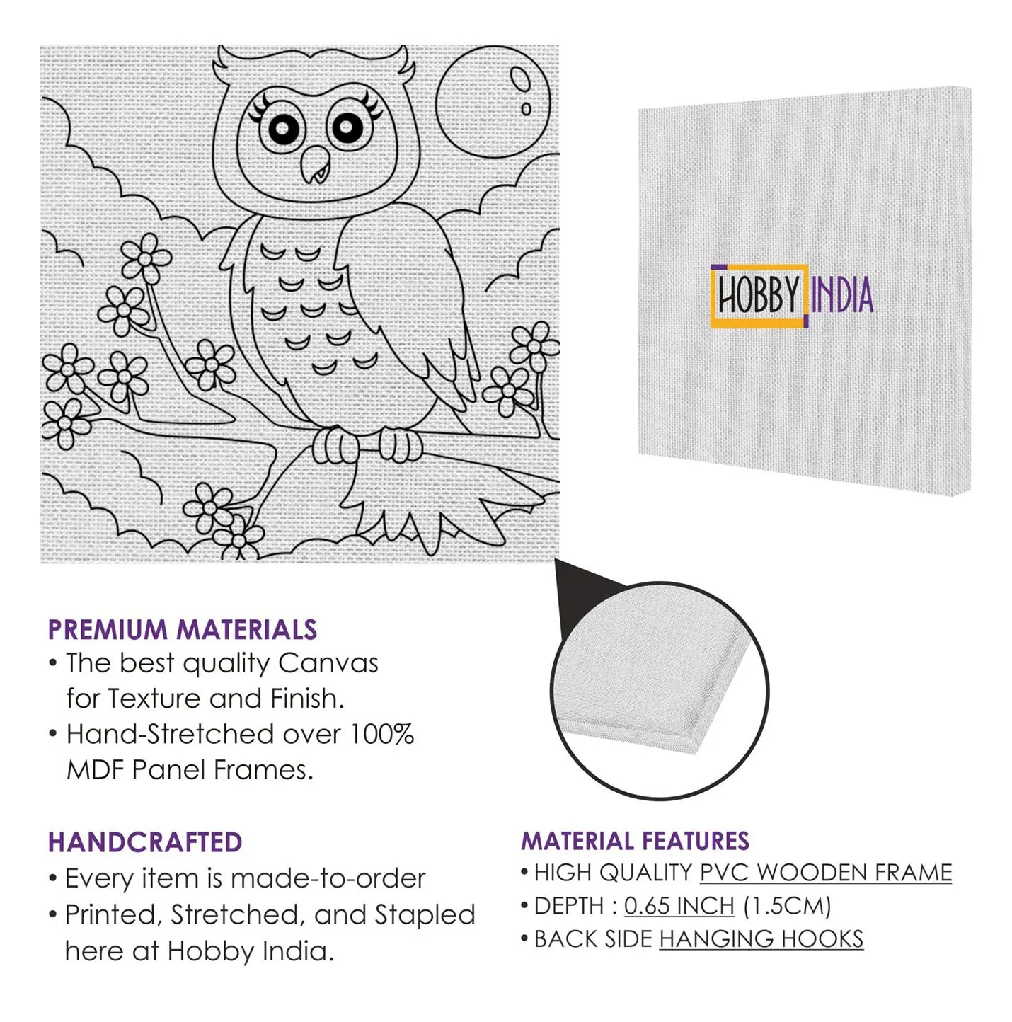 Owl On A Branch DIY Canvas Base for Painting