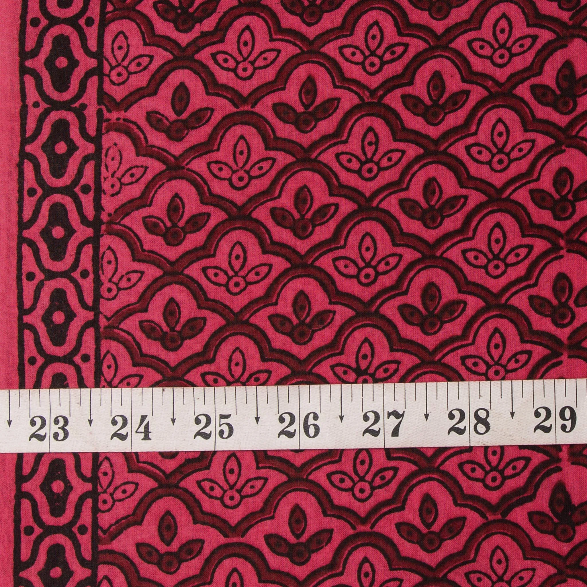 Precut 1 meters -Maroon & Pink Bagh Hand Block Printed Cotton Fabric