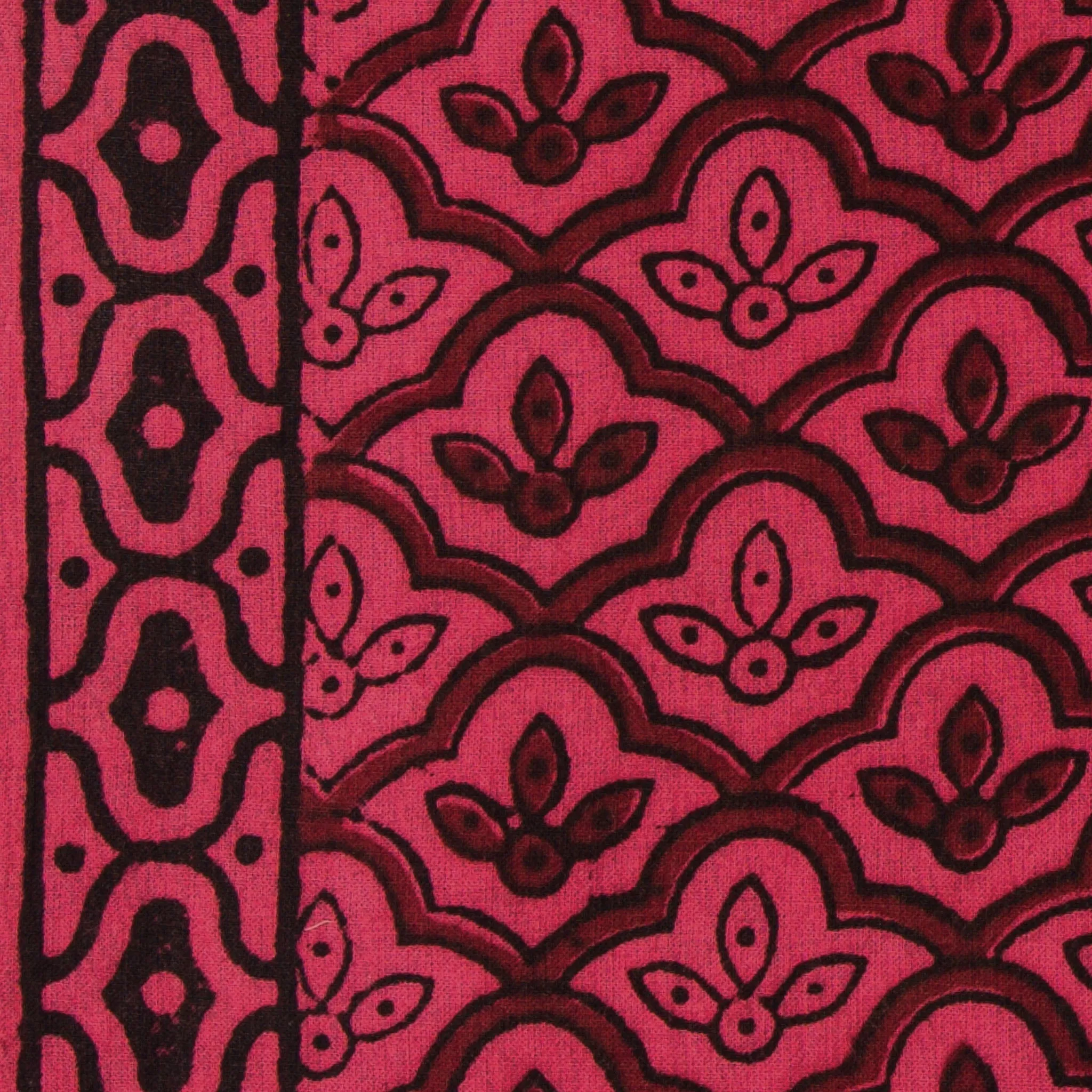 Precut 1 meters -Maroon & Pink Bagh Hand Block Printed Cotton Fabric