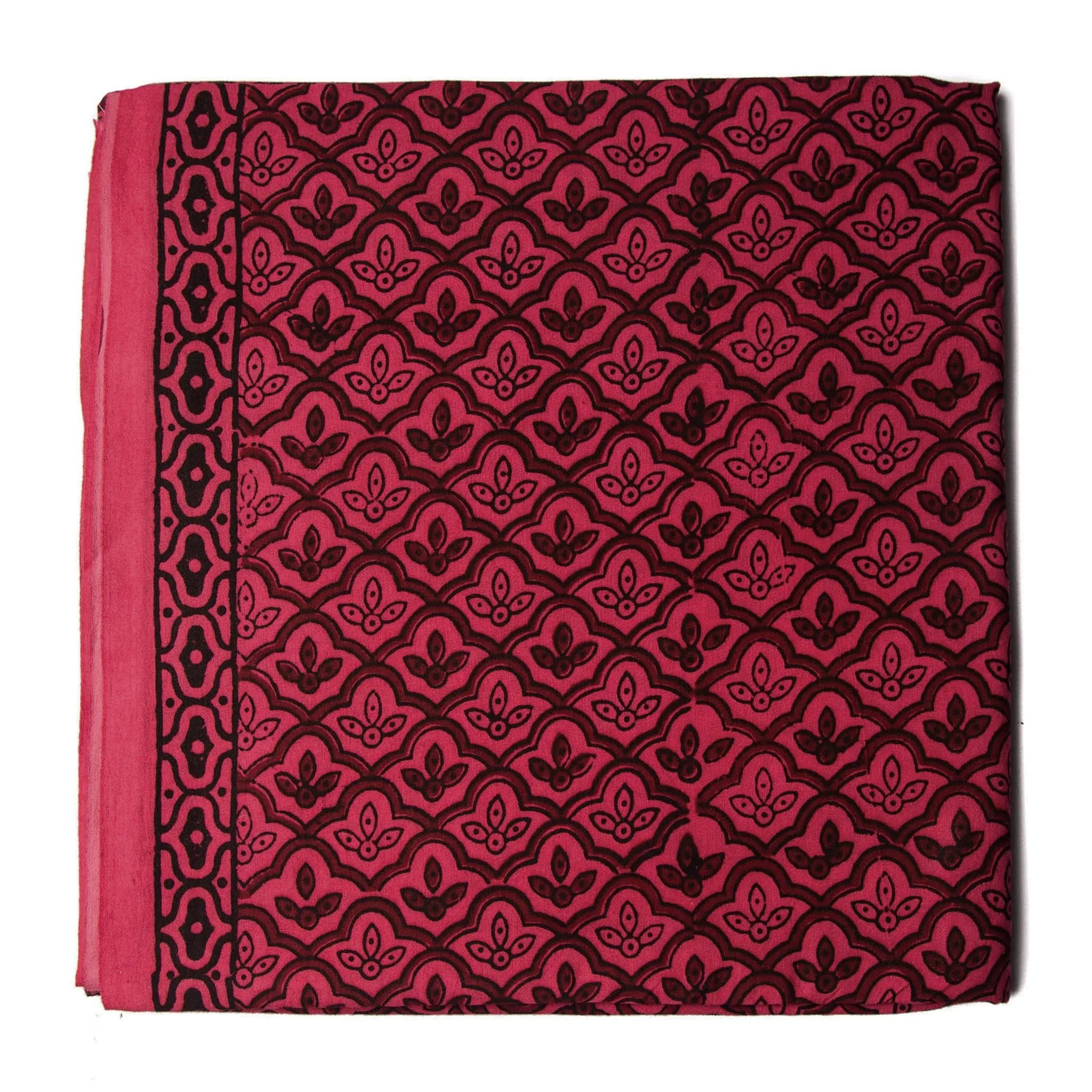 Precut 1 meters -Maroon & Pink Bagh Hand Block Printed Cotton Fabric