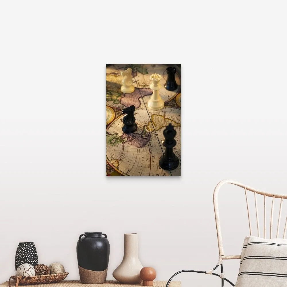 "Chess pieces on old world map" Canvas Wall Art