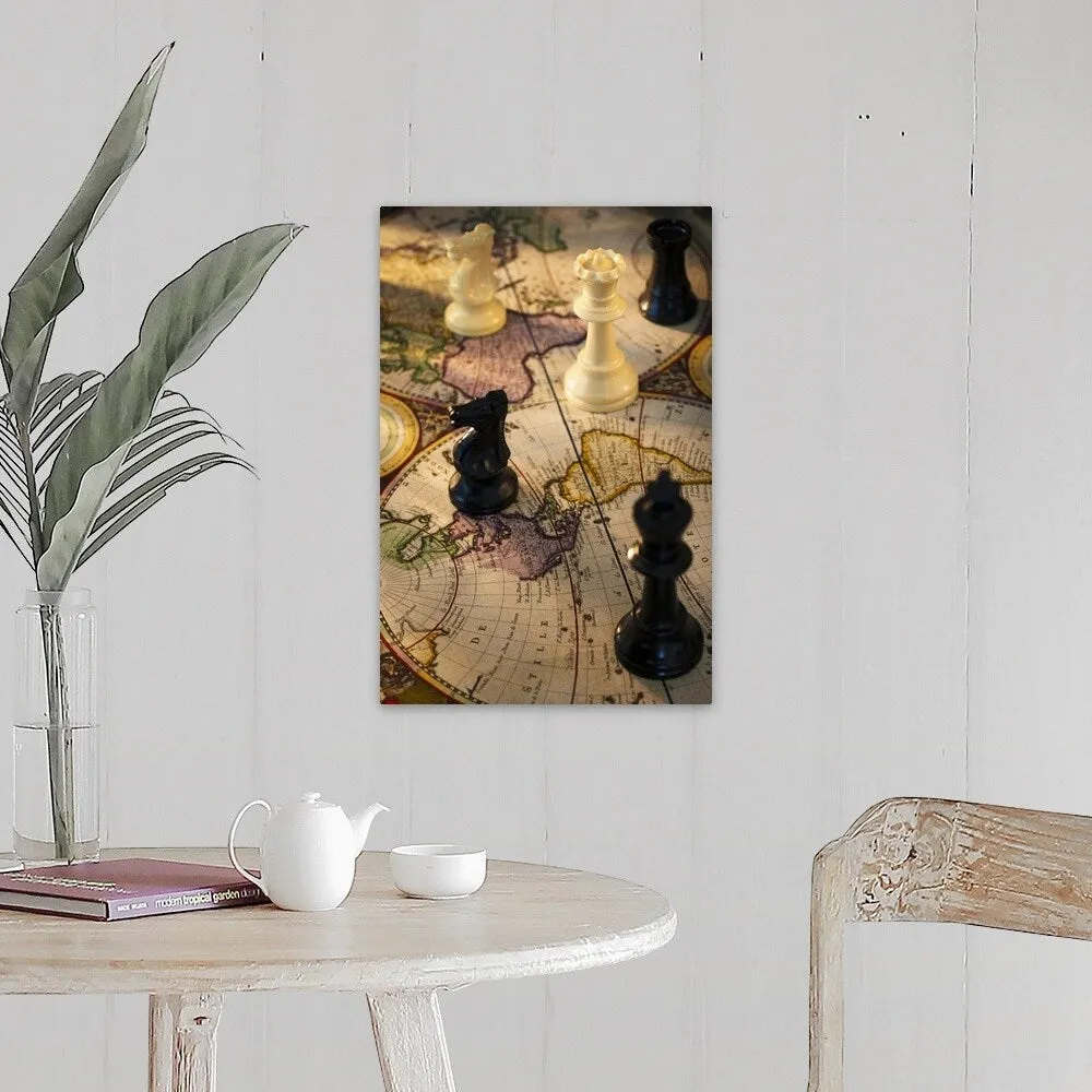 "Chess pieces on old world map" Canvas Wall Art
