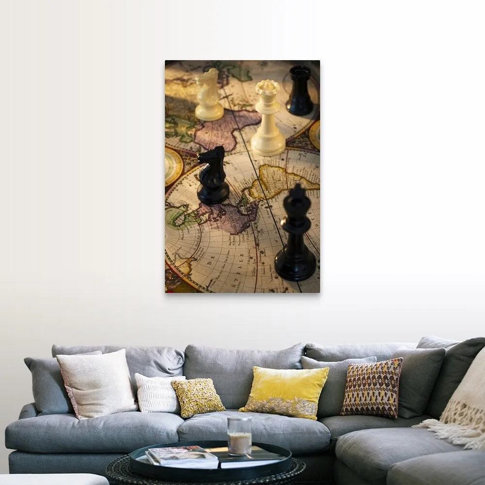 "Chess pieces on old world map" Canvas Wall Art