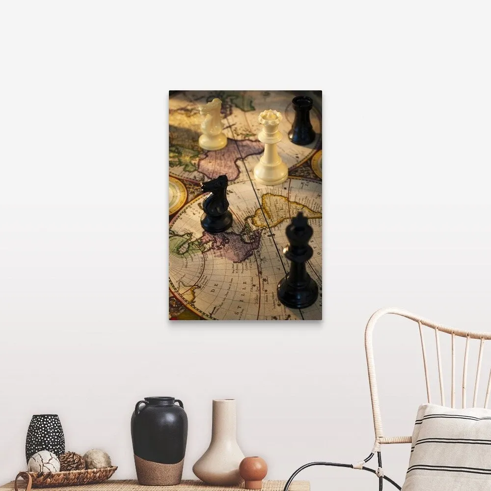 "Chess pieces on old world map" Canvas Wall Art
