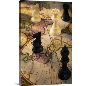 "Chess pieces on old world map" Canvas Wall Art