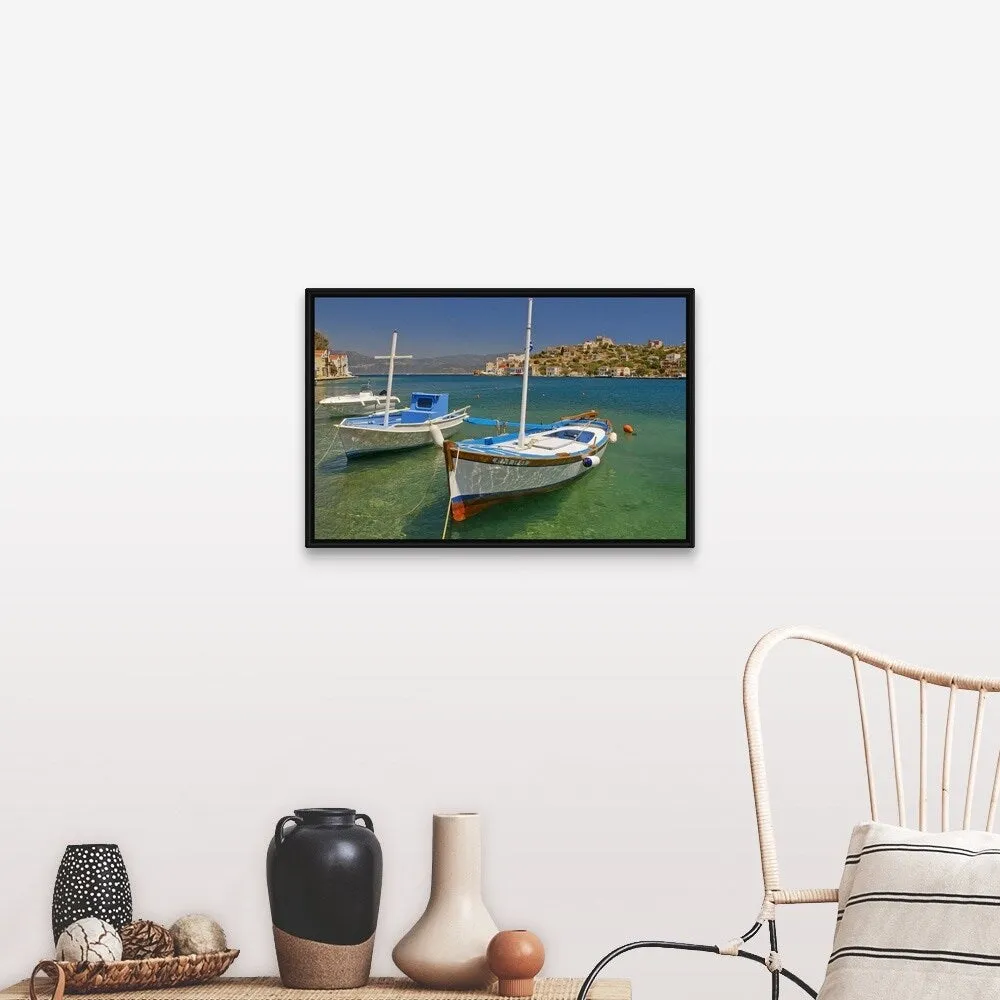 "Fishing boat in Kastellorizo harbour" Black Float Frame Canvas Art