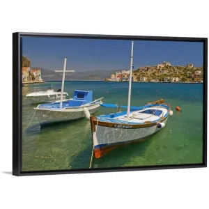 "Fishing boat in Kastellorizo harbour" Black Float Frame Canvas Art