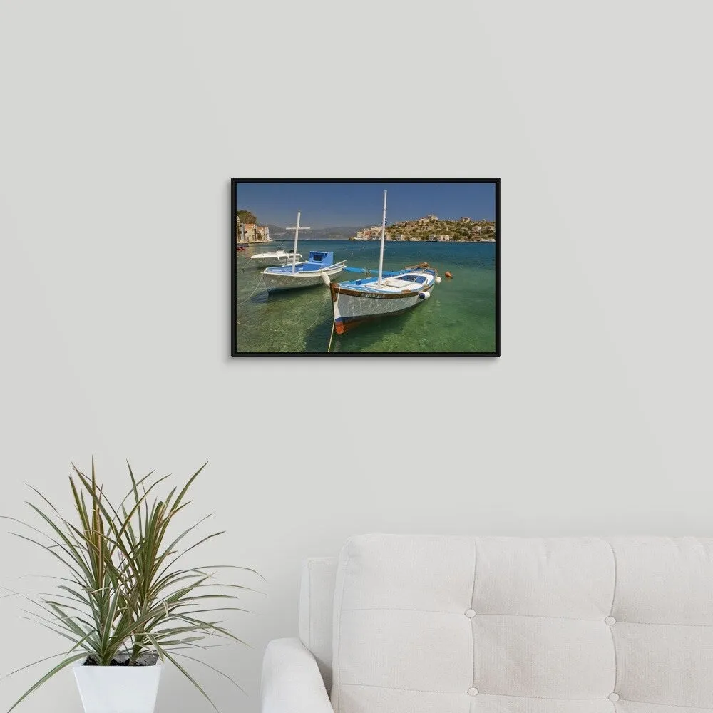 "Fishing boat in Kastellorizo harbour" Black Float Frame Canvas Art