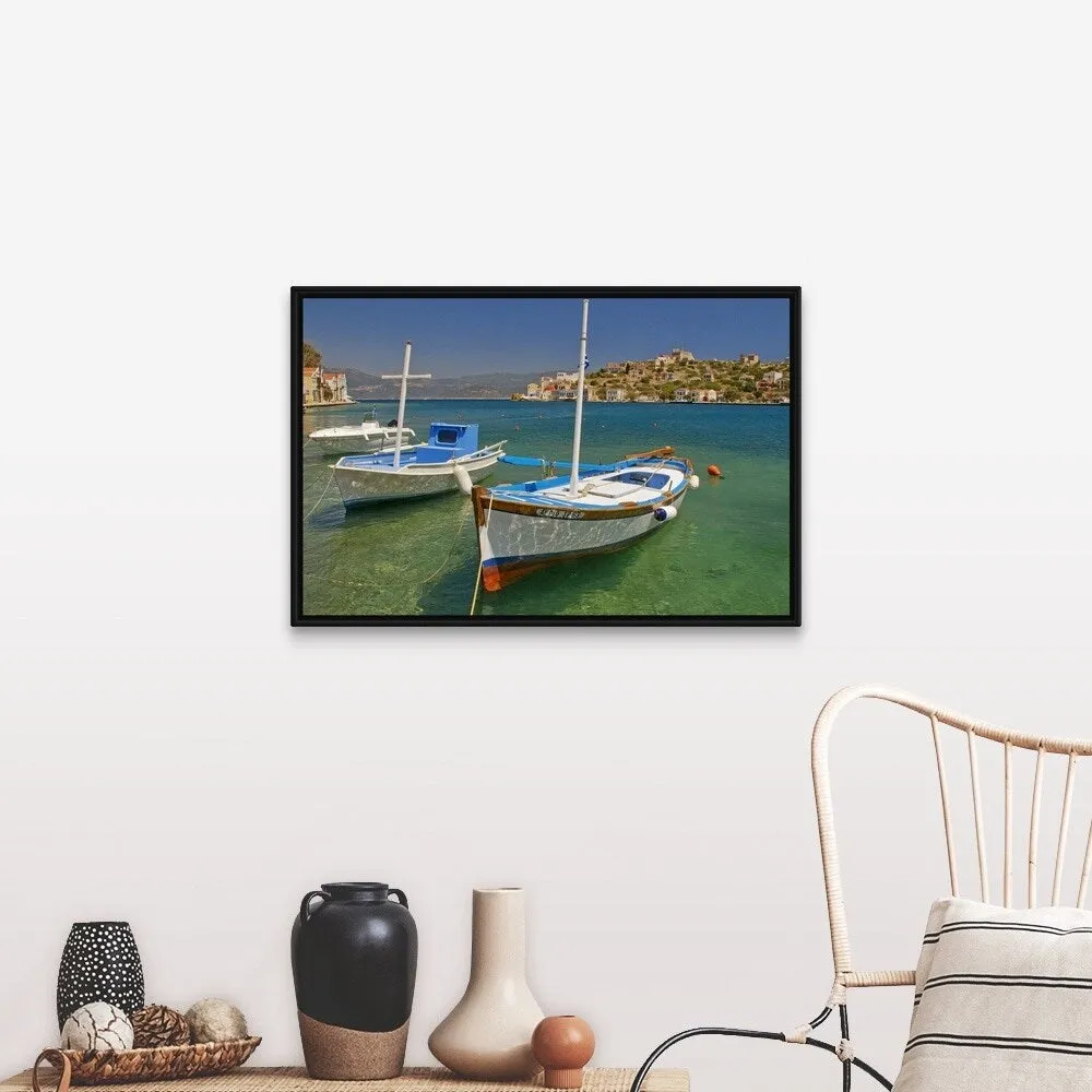 "Fishing boat in Kastellorizo harbour" Black Float Frame Canvas Art