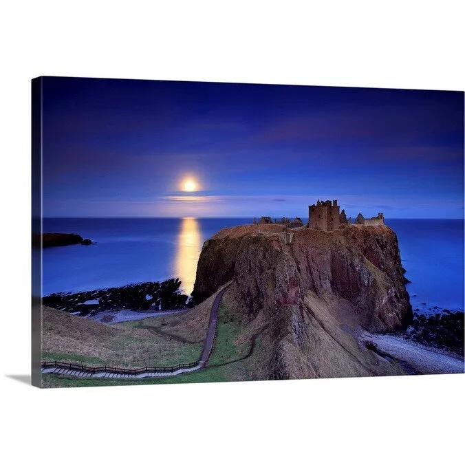 "Full moon is rising over Dunnottar castle near Stonehaven" Canvas Wall Art