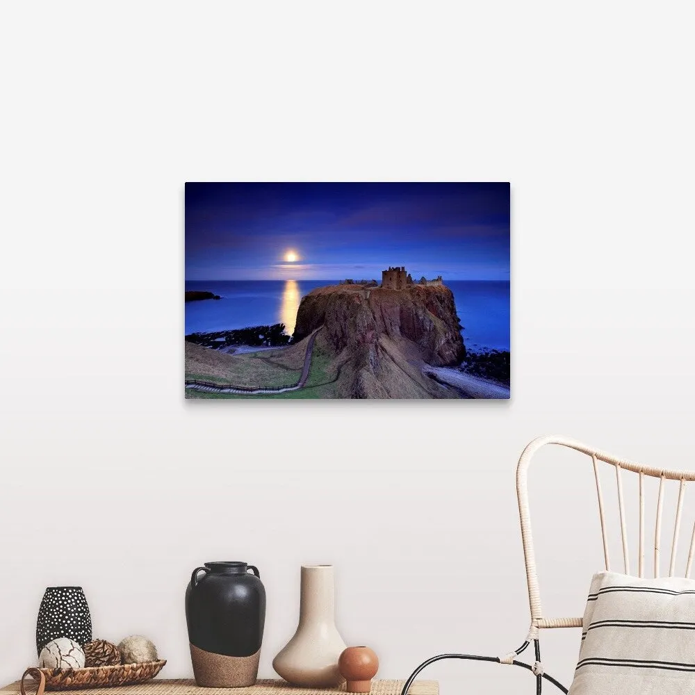 "Full moon is rising over Dunnottar castle near Stonehaven" Canvas Wall Art
