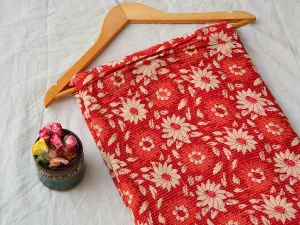 Red Floral Pure Cotton Kantha Fabric
