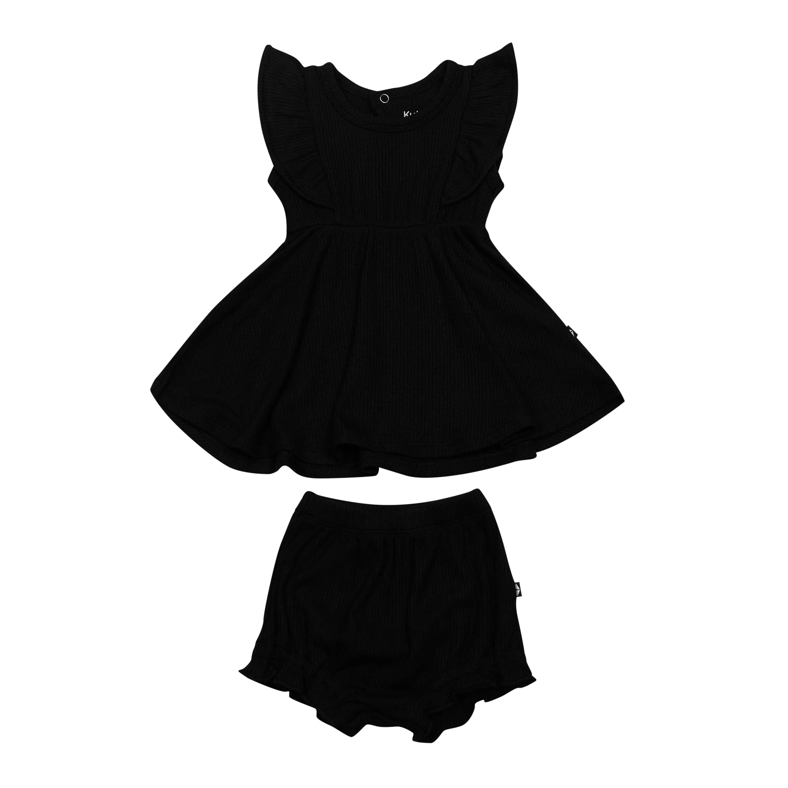 Ribbed Peplum Dress Set in Midnight