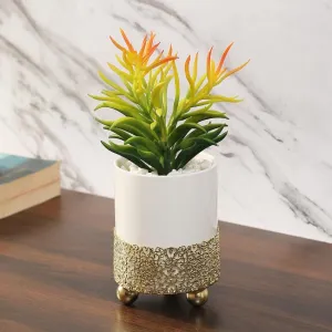 Rural Succulents Artificial Plant with Ceramic Pot & Metal Stand | 8 inches