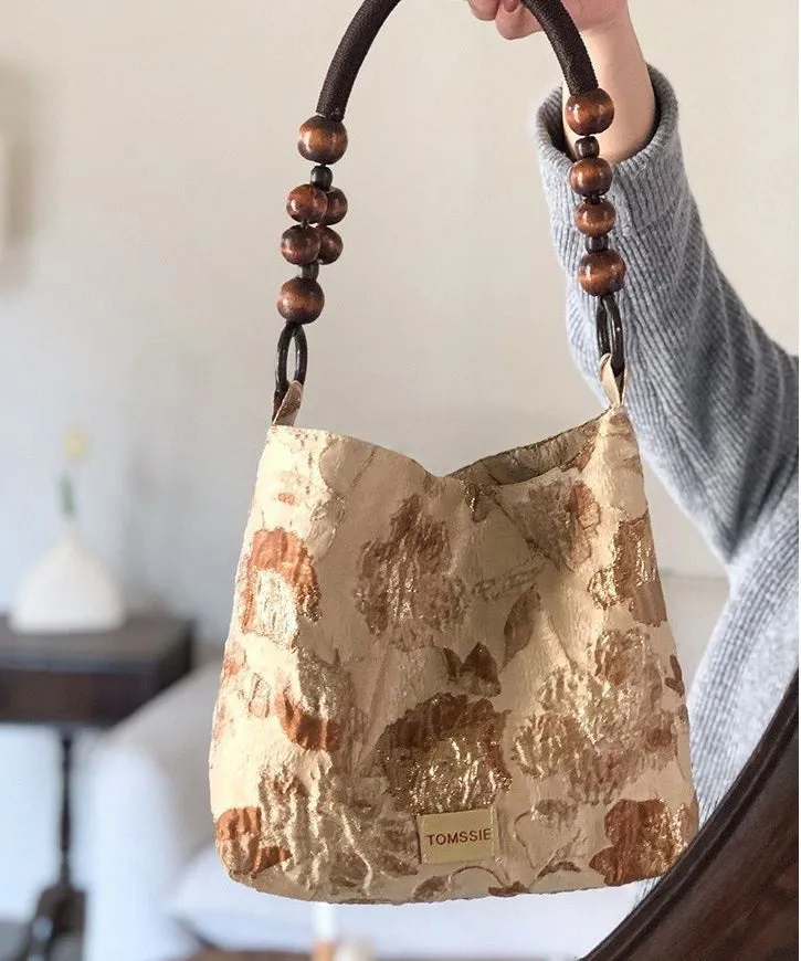 Simple Apricot Jacquard Original Design Canvas Satchel Handbag