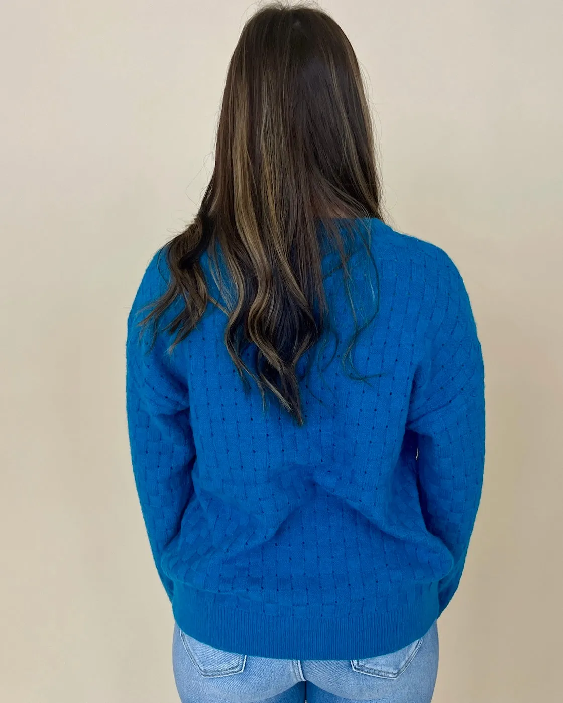 Stay Cozy Turquoise Checkered Knit Sweater