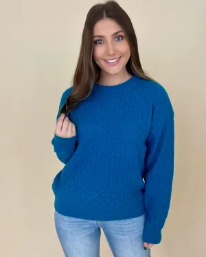 Stay Cozy Turquoise Checkered Knit Sweater