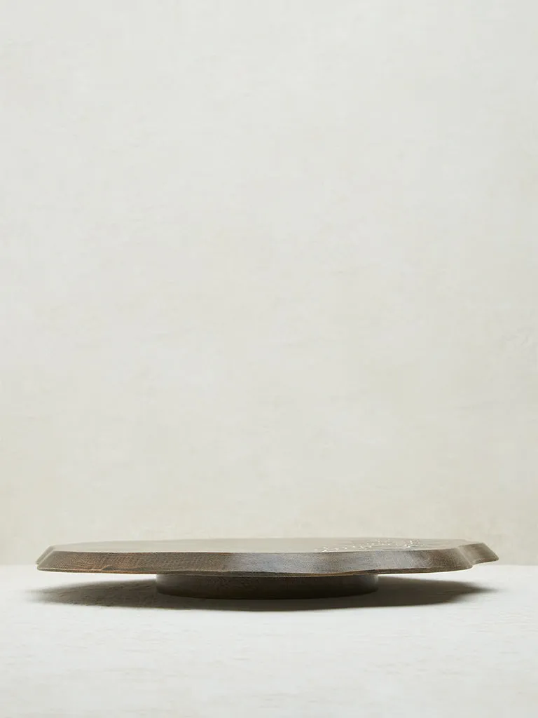 Westside Home Dark Brown Leaf Etched Lazy Susan