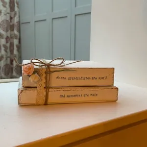 Wooden Stack of Books Lg with Lace - Grandchildren Spoilt 12664
