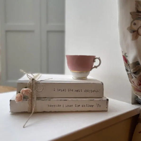 Wooden Stack of Books Lg with Lace - I Know the Author 12668