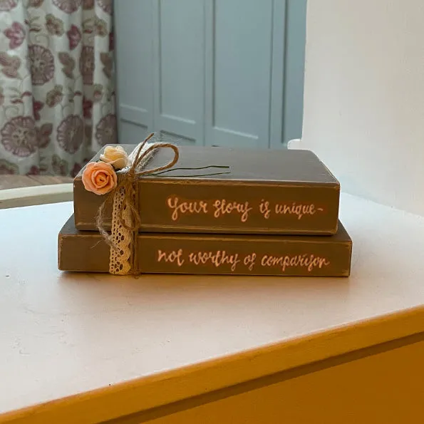 Wooden Stack of Books Lg with Lace - Your Story is Unique 12659